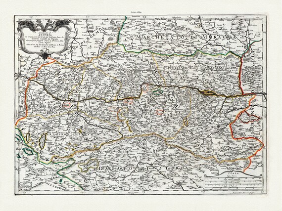 Austria: Rossi, Arciducato d'Austria, 1684, map on heavy cotton canvas, 22x27" approx.