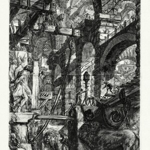 Giovanni Battista Piranesi, Le Carceri d'Invenzione (Les prisons de l'invention), Planche V, 1760, auf schwerer Baumwollleinwand, ca.