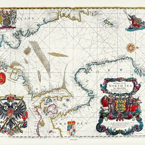 John Sellers, A Chart of the North Sea, aus Atlas Maritimus, 1672, Karte auf schwerer Baumwollleinwand, ca.