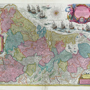 Países Bajos, Novus XVII Inferioris Germaniae Provinciarum Typus, 1665, Blaeu auth., mapa sobre lienzo pesado de algodón, 50 x 70 cm