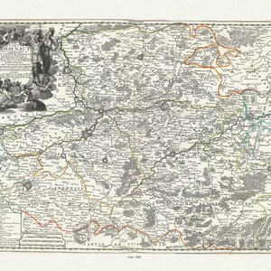 Países Baixos: Le Comté de Haynaut divisé et plusieurs Pays etc., 1689, auth. Nolin, mapa sobre tela de algodão, 50 x 70 cm ou 20x25" aprox.