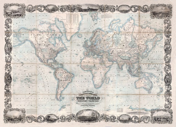 World, Ver. II, Colton auth.,  1848, map on heavy cotton canvas, 50 x 70 cm or 20x25" approx.