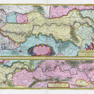 Países Bajos, Tractus Rheni et Mosae totusq Vahalis 1665, Blaeu auth., mapa sobre lienzo pesado de algodón, 50 x 70 cm