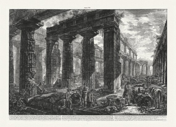 Giovanni Battista Piranesi, Interieure du Temple de Neptune, 1785, vintage etching  on durable cotton canvas, 50 x 70 cm or 20x25" approx.