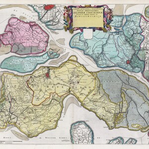 Países bajos, Vtraqve Bevelandia, & Wolfersdyck,1665, Blaeu auth., mapa sobre lienzo de algodón pesado, 50 x 70 cm