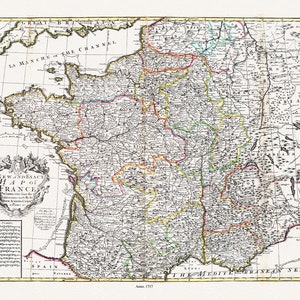 Frankreich: Willdey, Eine neue und genaue Karte von Frankreich, 1717, Karte auf schwerer Baumwollleinwand, ca. 22x27"