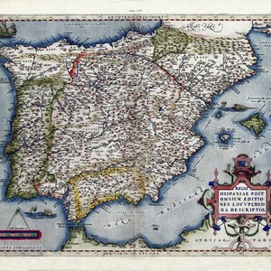 España, Abraham Ortelius, Theatrum Orbis Terrarum-Hispania, Anno. Versión 1570. III, mapa sobre lona gruesa de algodón, 22x27" aprox.
