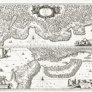Japón: Route d'Osacca a Iedo. Route de Nangasacqui a Osacca par Eau. 168, mapa sobre lienzo de algodón pesado, 50x70cm (20 x 25") aprox.
