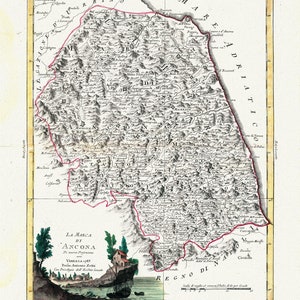 Italia: Ancona, La Marca di Ancona, Zatta, Zuiliani, Novelli et Pitteri auths., 1783, mapa sobre lienzo de algodón, 50 x 70cm, 20 x 25" aprox.