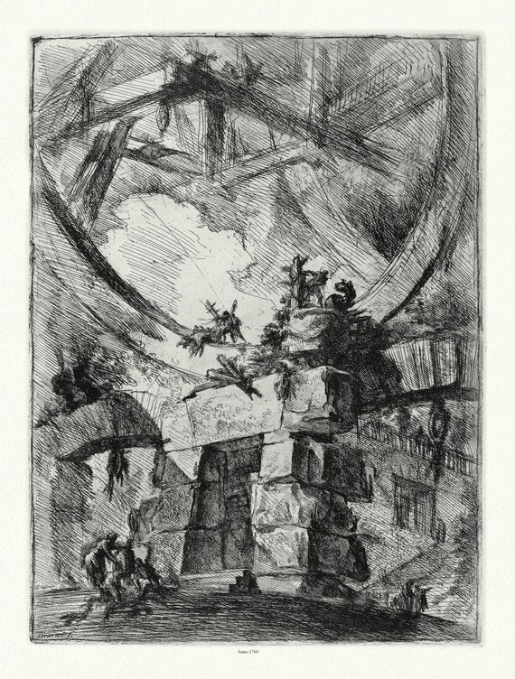 Giovanni Battista Piranesi, Le Carceri d'Invenzione (Les prisons de l'invention), Planche XVI, 1760, on heavy cotton canvas, 22x27" approx.