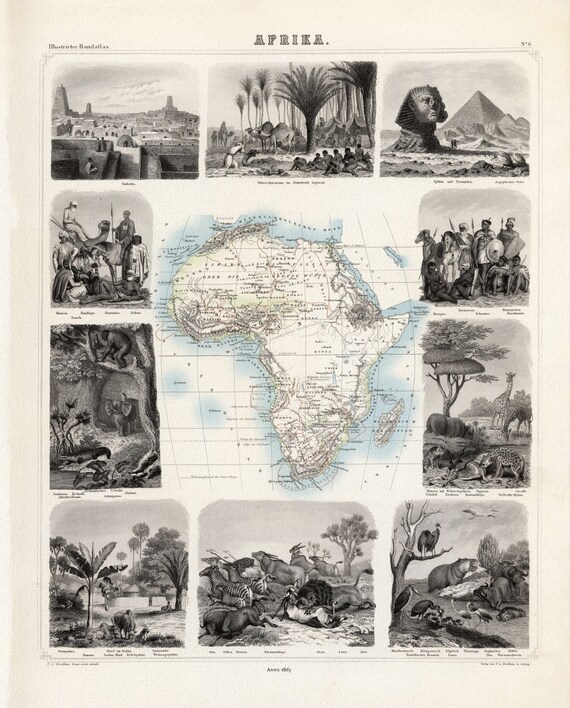 Brockhaus, Afrika, 1863, map on heavy cotton canvas, 22x27" approx.