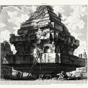 Piranesi, Vedute di Roma-La tomba sulla Via Appia, 1760, acquaforte vintage ristampata su tela di cotone resistente, 50 x 70 cm o 20x25" ca.