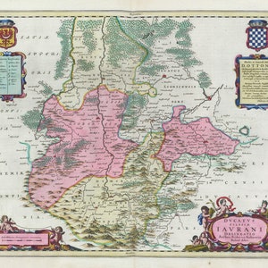 Polonia: Poloniae, Dvcatvs Silesiae Iavrani Delineatio, 1665, Bleau auth. , mapa sobre lienzo de algodón pesado, 50 x 70 cm
