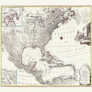 Eine neue und korrekte Karte Nordamerikas mit den West-Indien-Inseln, geteilt nach dem letzten Friedenserklärung, 1783, Leinwand 22x27"