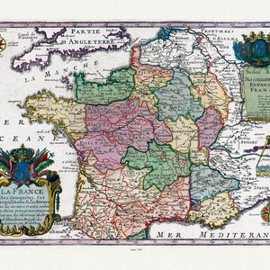 France : Fer (Nicolas de, 1646-1720), La France, 1705 , carte sur toile de coton épaisse, 22 x 27 po. env.