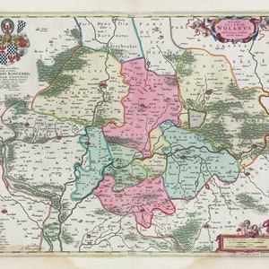 Polonia: Poloniae, Ducatus Silesiae Wolanvs, 1665, Bleau auth., mapa sobre lienzo pesado de algodón, 50 x 70 cm