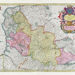 Pays-Bas, Artesia, Comitatvs Artois, 1665, Blaeu auth. , carte sur toile de coton lourde, 50 x 70 cm