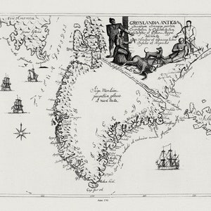 Gronlandia Antiqua Secundum utramque partem Orientalem & Occidentalem, 1741, mapa sobre lienzo de algodón pesado, 50 x 70cm, 20 x 25" aprox.