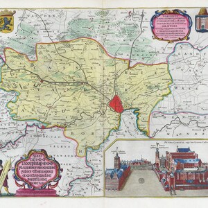 Pays-Bas, Carte de la Castellania de Gand, 1665, Blaeu auth., carte sur toile de coton lourde, 50 x 70 cm
