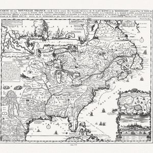 Carte de la Nouvelle France, ou se voit le cours des grandes rivieres de S. Laurens & de Mississipi, 1719, on heavy cotton canvas, 22x27"