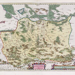 Polonia: Polonia, Dvcatvs Oswiezensis et Zatoriensis, 1665, Bleau auth. , mapa sobre lienzo pesado de algodón, 50 x 70 cm
