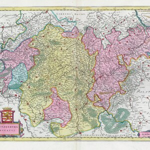 Países bajos, Lvtzenbvrg Dvcatvs, 1665, Blaeu auth., mapa sobre lienzo de algodón pesado, 50 x 70 cm