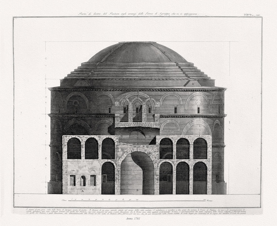 Giovanni Battista Piranesi, Parte Di Dietro Del Panteon Cogli Avanzi Delle Terme Di Agrippa, Che Vi Si Appoggiano, 1761, 50 x 70 cm  approx.