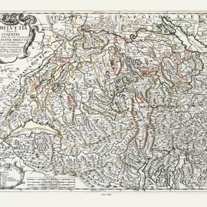 Schweiz: Giovanni Giacomo de Rossi, L'Helvetia o'Paese de Svizzeri con li Stati, che sono a Medesimi Collegati, 1686, Leinwand 50 x 70 cm