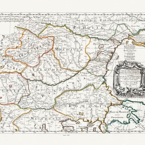 Danubio: Corso del Danubio da Belgrado fino al Mar Nero, 1684, Rossi auth, mapa sobre lienzo pesado de algodón, 50x70cm