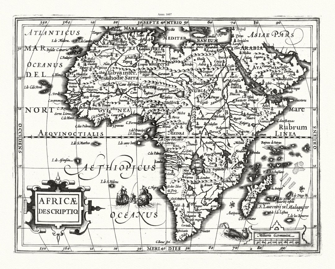 Mercator Et Hondius, Africa Descriptio, 1607, Map on Heavy Cotton ...