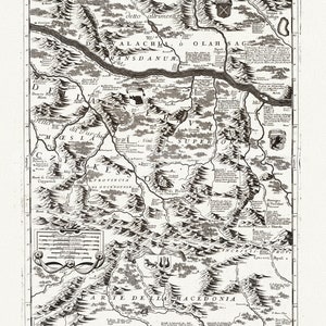 Danubio: Coronelli (Vicenzo 1650-1718), Corso del Danubio (Planche 3 de 6), 1693, mapa sobre lienzo de algodón pesado, 22x27" aprox.
