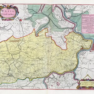 Pays-Bas, Wasia 'T Land van Waes, 1665, Blaeu auth., carte sur toile de coton lourde, 50 x 70 cm