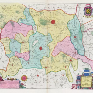 Países bajos, Prima Pars Brabantiae, 1665, Blaeu auth., mapa sobre lienzo de algodón pesado, 50 x 70 cm