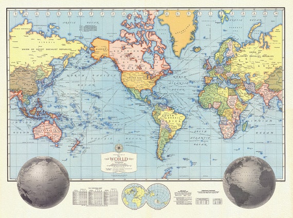 Hagstrom's Map of the World, 1942, map on heavy cotton canvas, 20x25" approx.