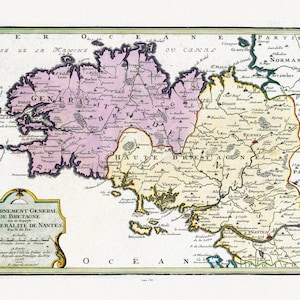 France, Brittany, Fer, Les Gouvernement General de Bretagne ou se trouve la Generalite de Nantes, 1705, map , 50 x 70 cm or 20x25" approx.