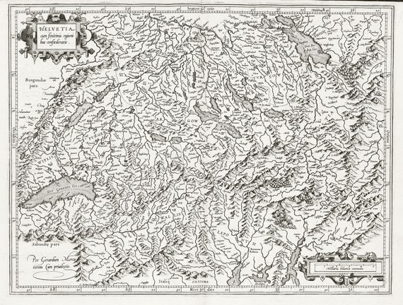 Switzerland: Helvetia cum finitimis regionibus confoederati. Per Gerardum Mercatorem, map on cotton canvas, 50 x 70 cm or 20x25" approx.