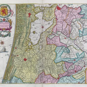 Países Bajos, Rhenolandiae et Amstellandiae... Tabula 1665, Blaeu auth., mapa sobre lienzo pesado de algodón, 50 x 70 cm