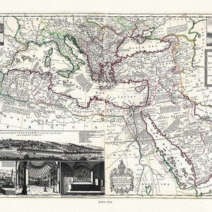 Turquía: El Imperio Turco, 1732,Moll auth, mapa sobre lienzo de algodón pesado, 20 x 25" aprox.