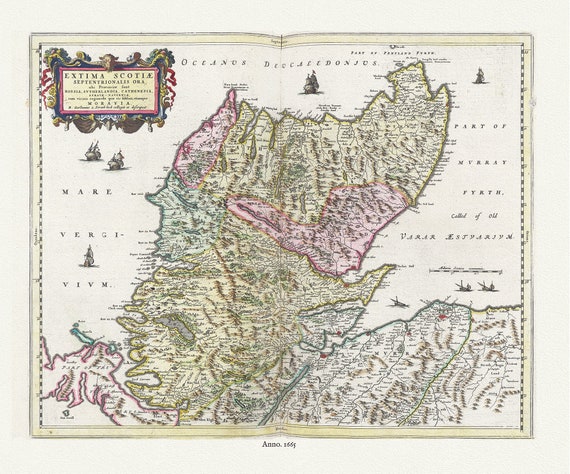 Scotland, Extima Scotiae Septentrionalis ora, 1665, Blaeu, auth.  , map on durable cotton canvas, 50 x 70 cm or 20x25" approx.