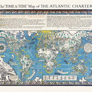 The Time & Tide Map of The Atlantic Charter, 1942, carte sur toile de coton lourd, 22x27 » environ.