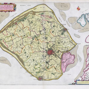 Países bajos, Walachria, 1665, Blaeu auth., mapa sobre lienzo de algodón pesado, 50 x 70 cm