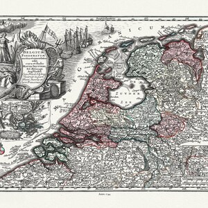 Países Baixos: Bélgica Foederatum, 1744, autoria Blaeu et Weyermann, mapa em tela de algodão durável, 50 x 70 cm ou 20x25" aprox.