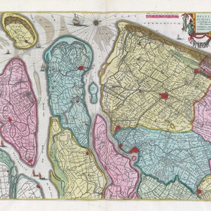 Países Bajos, Delflandia, Schielandia, et Insulae 1665, Blaeu auth., mapa sobre lienzo pesado de algodón, 50 x 70 cm