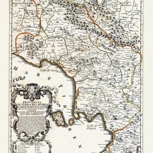 Italia: Provincia di Terra di Lavoro, Rossi auth., 1714, mapa sobre lienzo pesado de algodón, 50 x 70cm, 20 x 25" aprox.