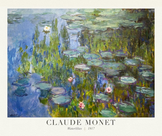 E Claude  Monet 80, Waterlilies, 1917, art print (giclee) on durable cotton canvas, 50 x 70 cm or 20x25" approx.