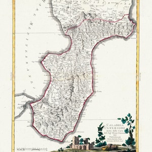 Italia, Calabria Ulteriore, Zatta, Zuiliani, Novelli et Pitteri auth.,1778, mapa sobre lienzo de algodón pesado, 50 x 70cm, 20 x 25" aprox