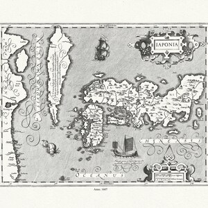 Japón: laponia, 1607, mapa sobre lienzo de algodón pesado, 50x70cm (20 x 25") aprox.