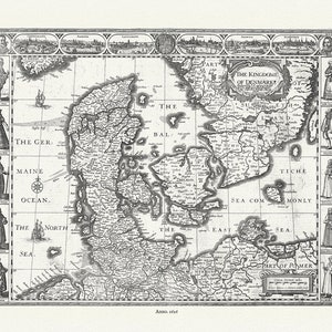 Dinamarca, 1626, Speed authore, mapa sobre lienzo de algodón duradero, 50 x 70 cm o 20x25" aprox.