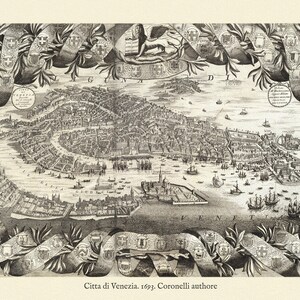 Italy, Venice, Citta di Venezia, 1693, Coronelli authore , map on heavy cotton canvas, 50 x 70cm, 20 x 25" approx.