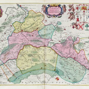 Pays-Bas, Tetrarchia Ducatus Gelriae Rvraemvndensis,1665, Blaeu auth., carte sur toile de coton lourde, 50 x 70 cm